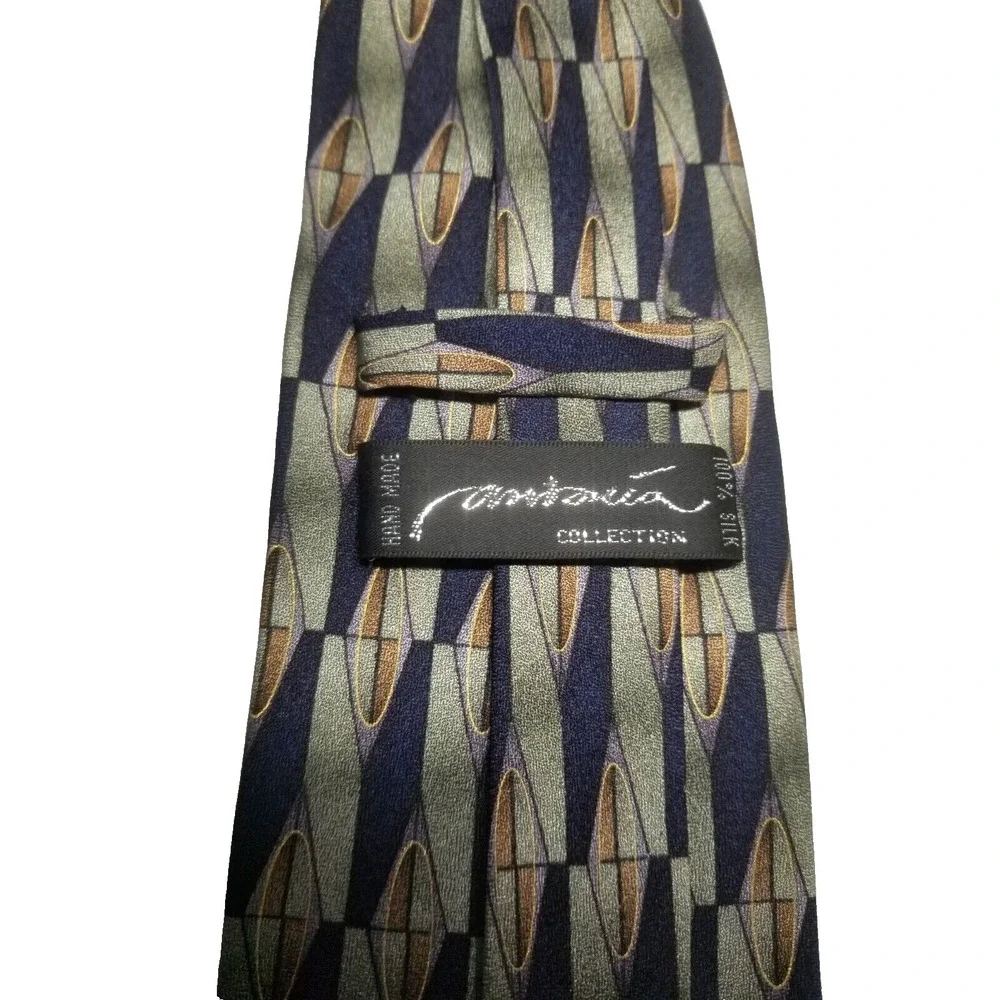 Antonia Collection Handmade Silk Geometric‎ Long Pointed Tie Blue/Green/Gold